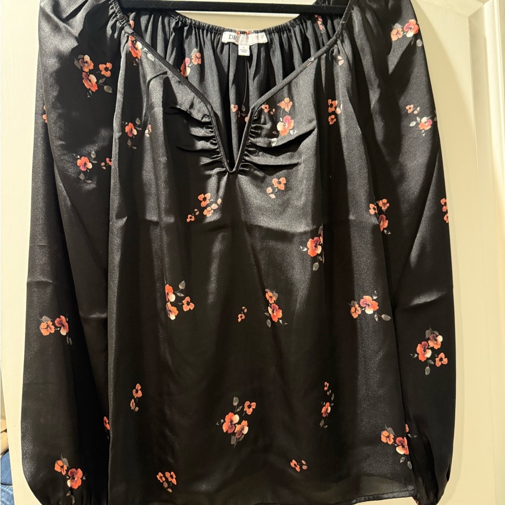 DR2 Black Top with Pink Floral Accents